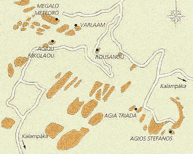 Meteora - mapka esti hlavnch klter